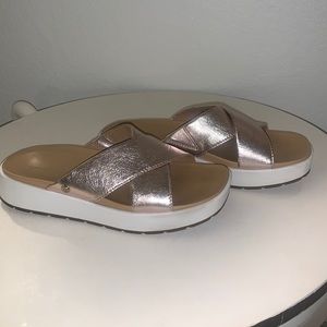 UGG Women's Metallic Kari Rose Gold Cross Strap Slides